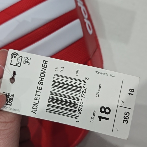 Adidas Adilette slides Shower Bath house men 18 Red And White NWT - Picture 5 of 5